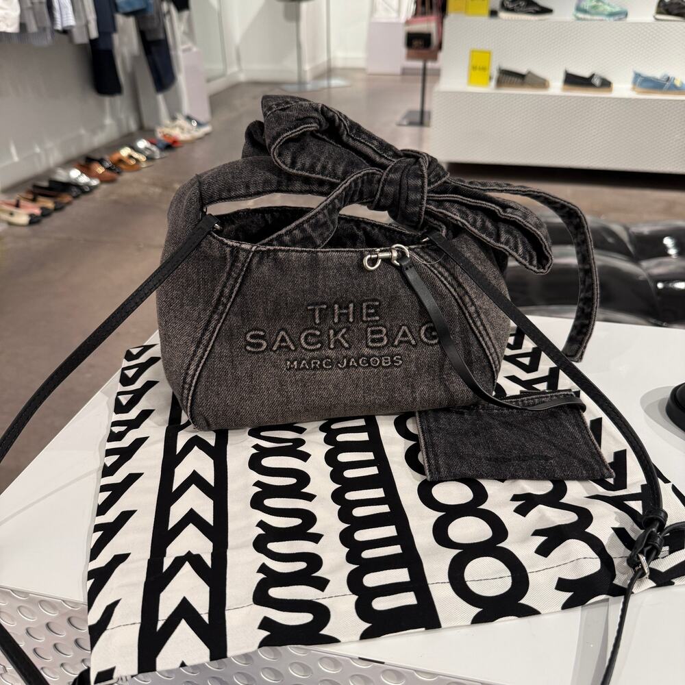 MARC JACOBS THE BOW DENIM MINI SACK BAG $258 Black Wash